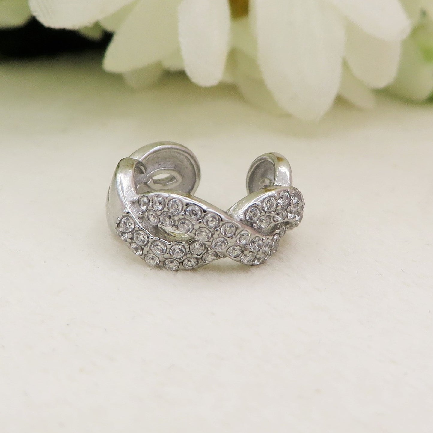 FRANCES EARCUFF ~ ACCIAIO Inossidabile orecchino Senza buco zirconato con cubic zirconia