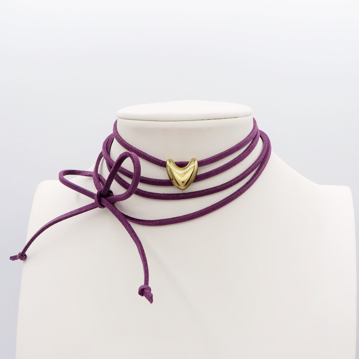 TORI - 6 Colori Collana & bracciale cuoricino bombè ACCIAIO INOSSIDABILE con cordino camoscio