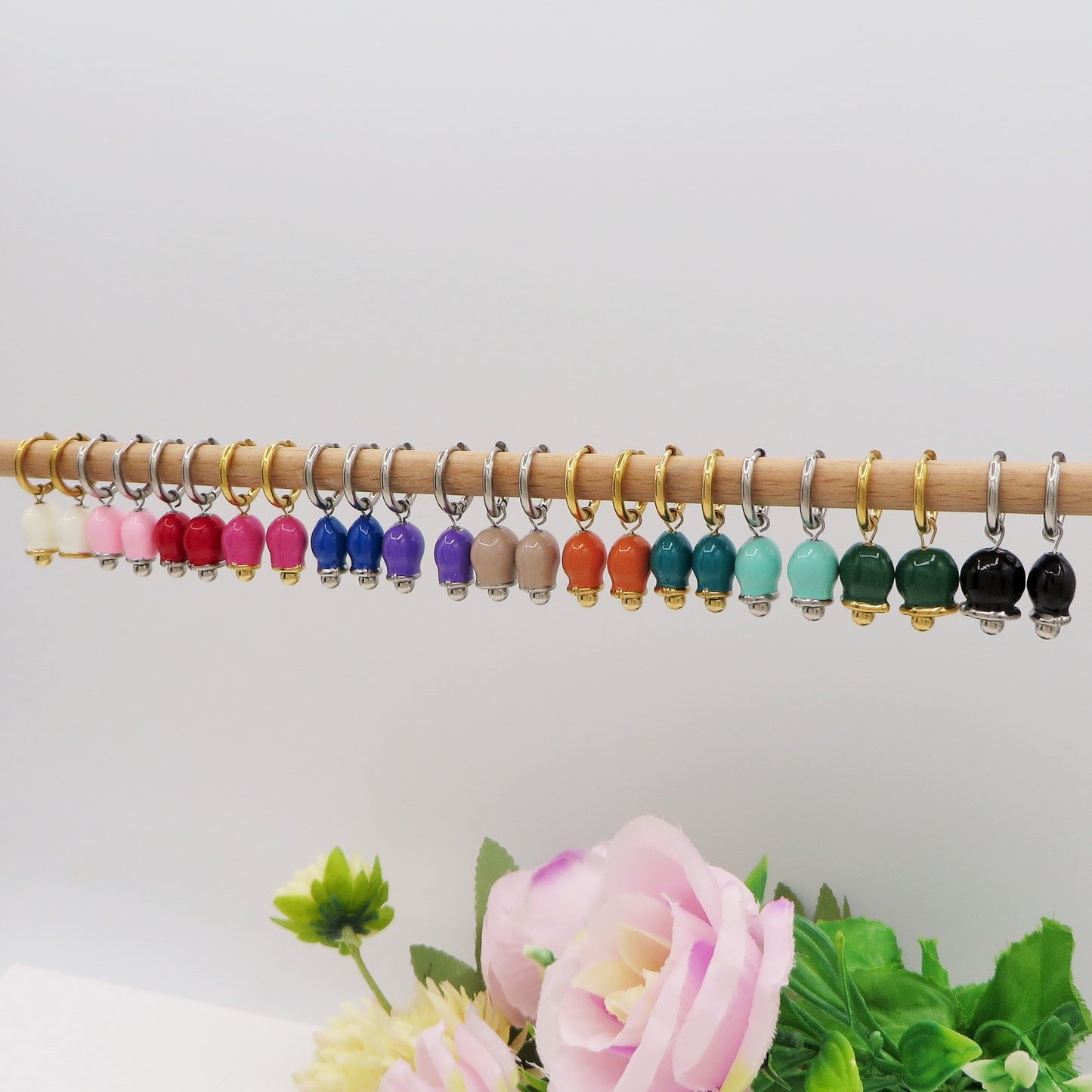 TINKERBELL HOOPS COLOURS ~ ACCIAIO INOSSIDABILE ~ Orecchini mini cerchi a campanella in ACCIAIO INOSSIDABILE