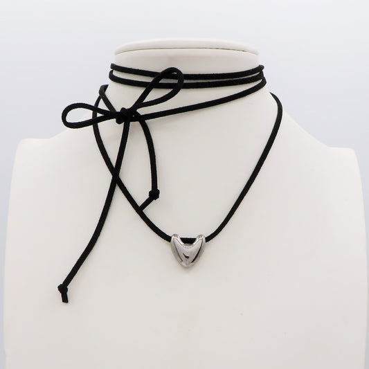 TORI - 6 Colori Collana & bracciale cuoricino bombè ACCIAIO INOSSIDABILE con cordino camoscio