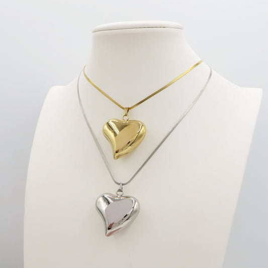 BIG LOVE ~ ACCIAIO INOSSIDABILE - Collana ciondolo cuore bombè