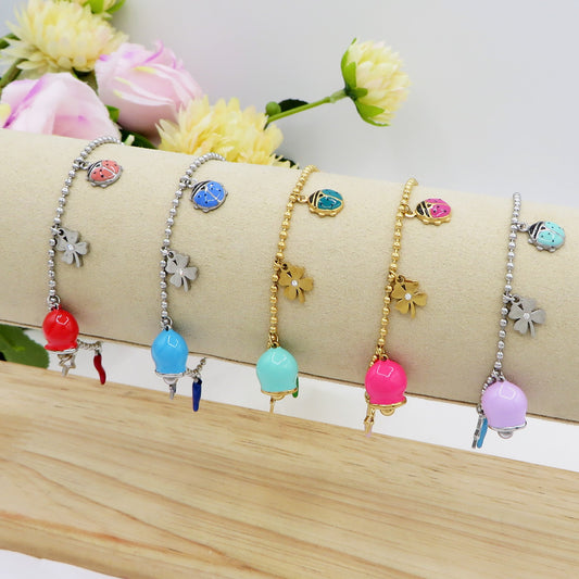 TINKERBELL LUCKY ~ Bracciale ACCIAIO INOSSIDABILE con campanella e charms portafortuna