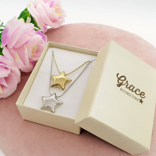 STAR BOMBE' ~ ACCIAIO INOSSIDABILE - Collana ciondolo stella bombè