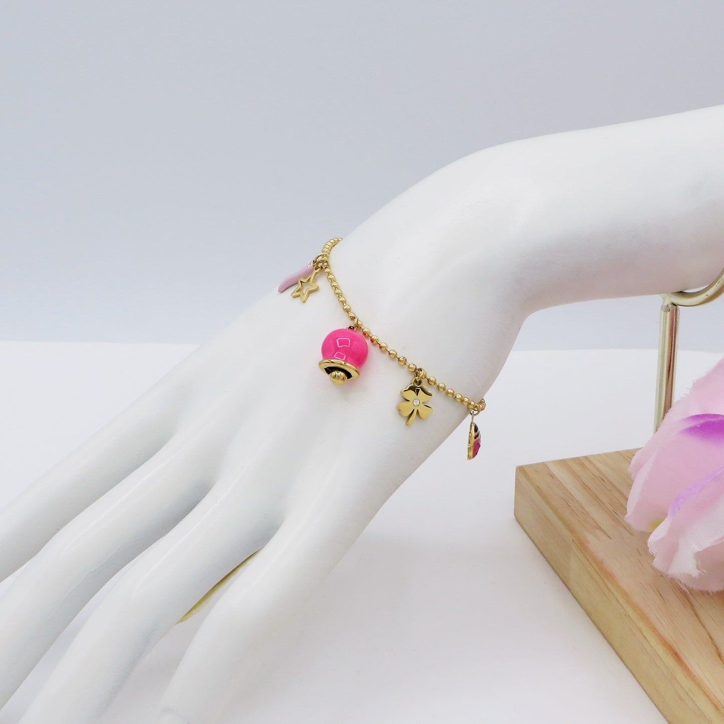TINKERBELL LUCKY ~ Bracciale ACCIAIO INOSSIDABILE con campanella e charms portafortuna