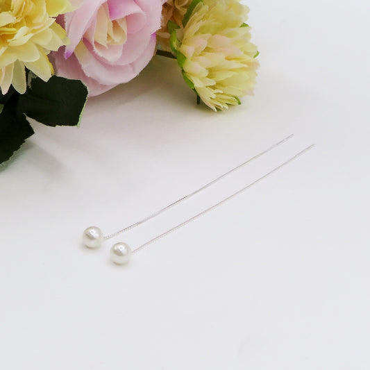 SHINY PEARL - ARGENTO 925 ~ Orecchino filo pendente con perla - saliscendi