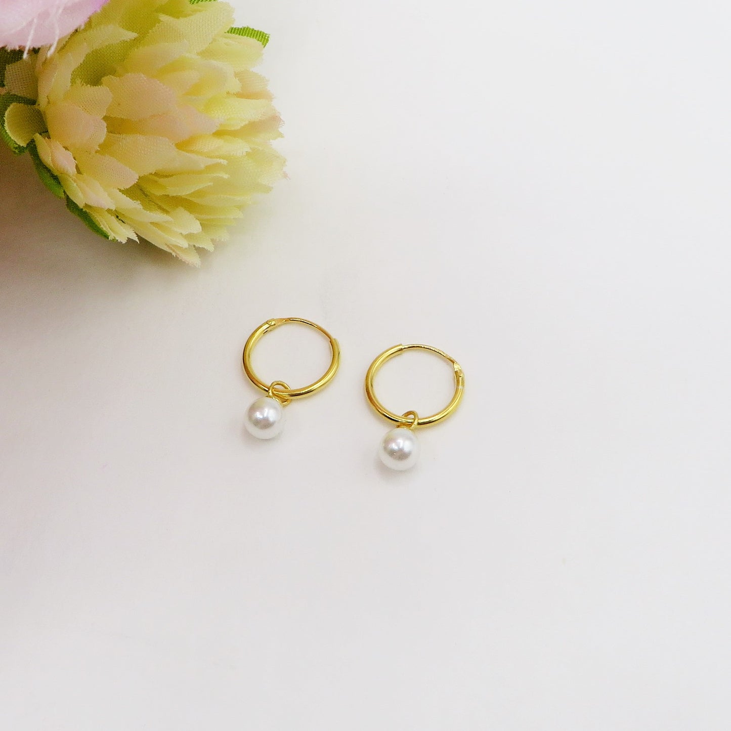 PEARLS HOOPS ~ Coppia Orecchini ARGENTO 925 cerchietti con perla pendente