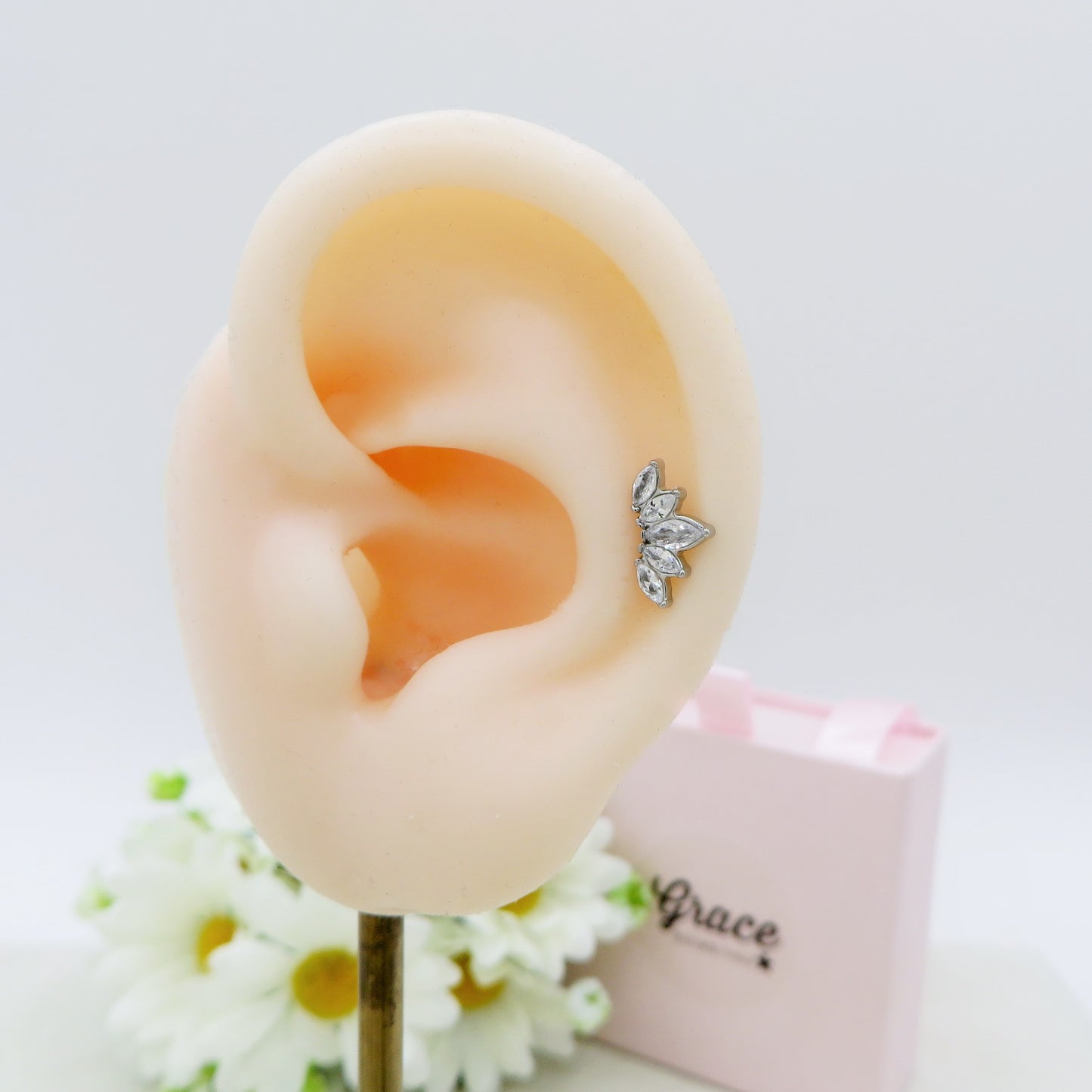 Marquise PIERCING - ACCIAIO INOSSIDABILE chirurgico 316L - con cubic zirconia per Helix, Trago, Flat e Lobo