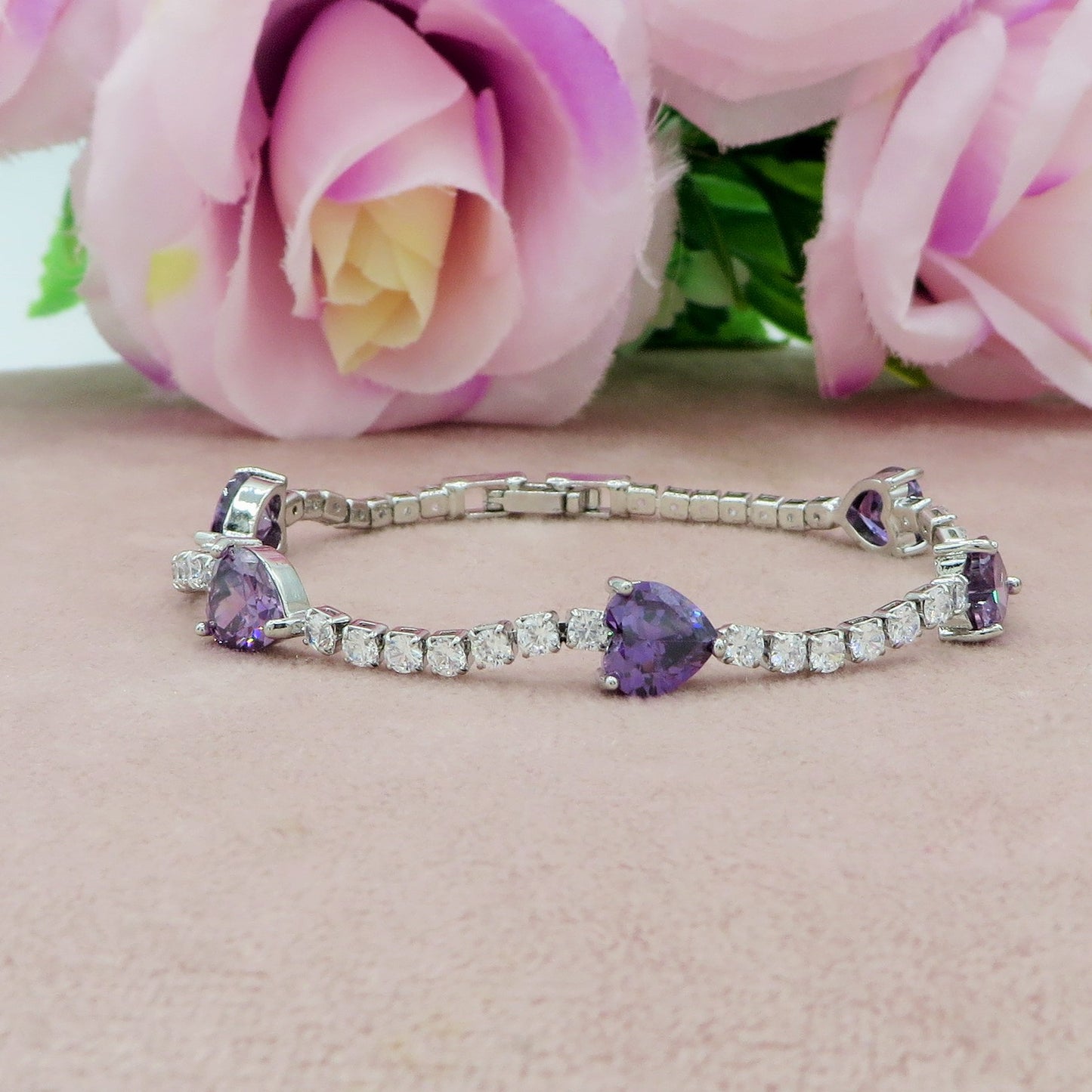 CORINNE - bracciale tennis cuori alternati con cubic zirconia