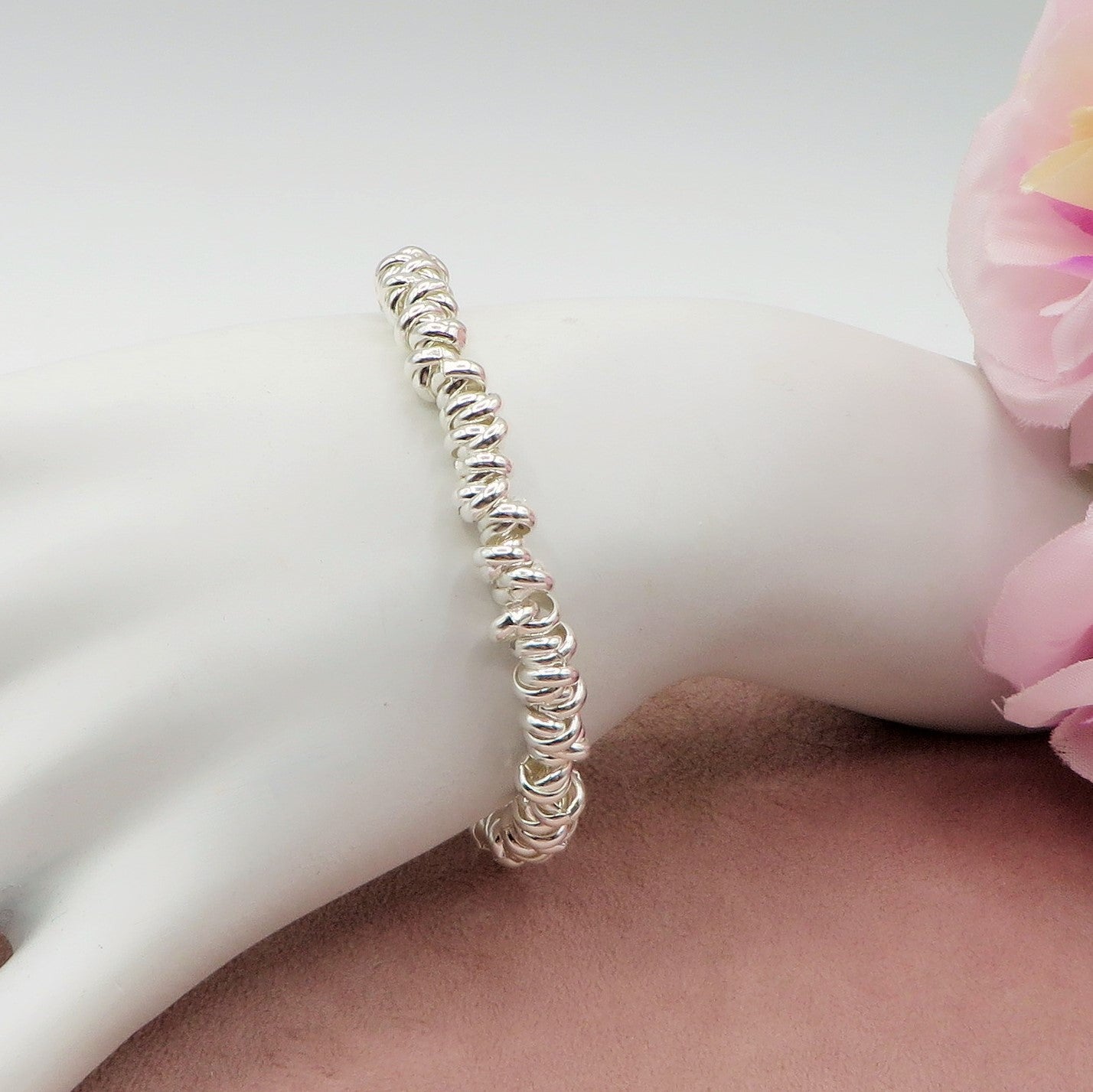 NODINI bagnato ARGENTO ~ Bracciale UNISEX in ACCIAIO con anelline e nodini