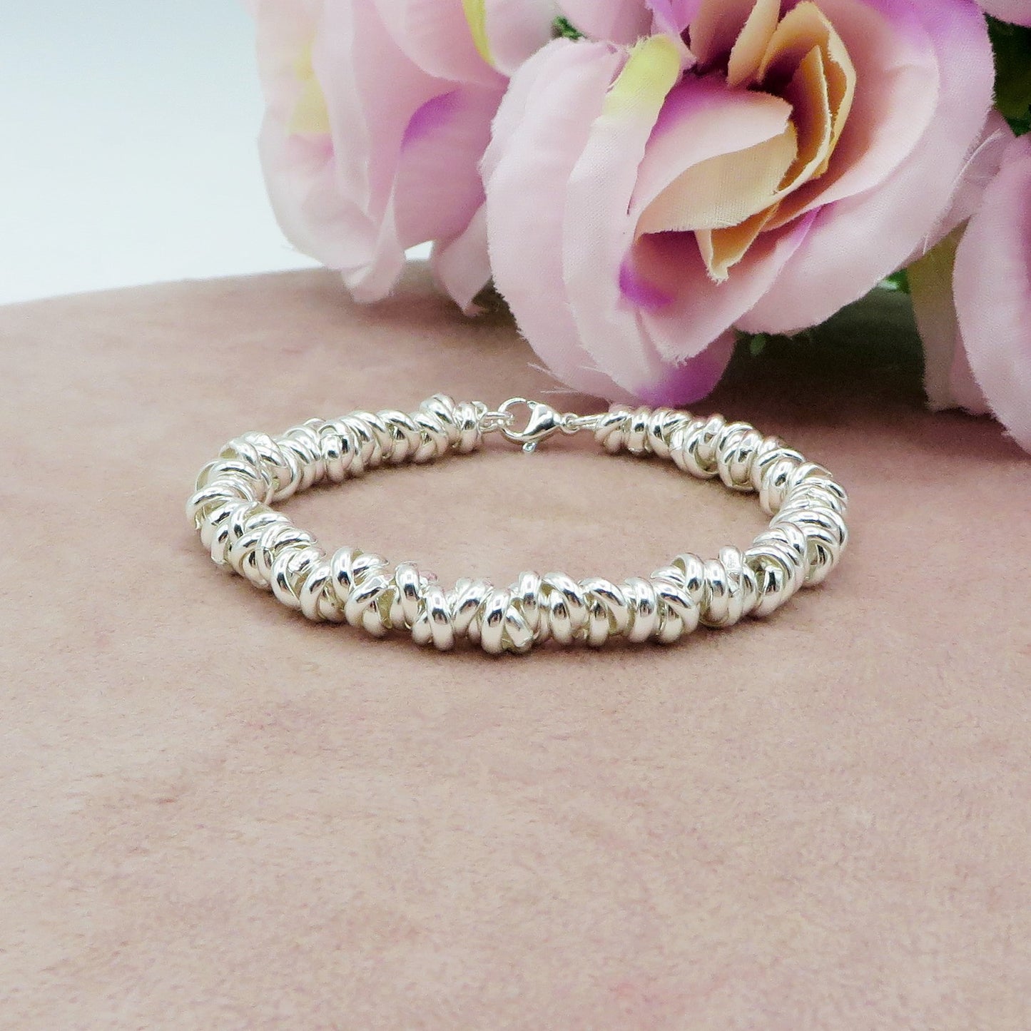NODINI bagnato ARGENTO ~ Bracciale UNISEX in ACCIAIO con anelline e nodini