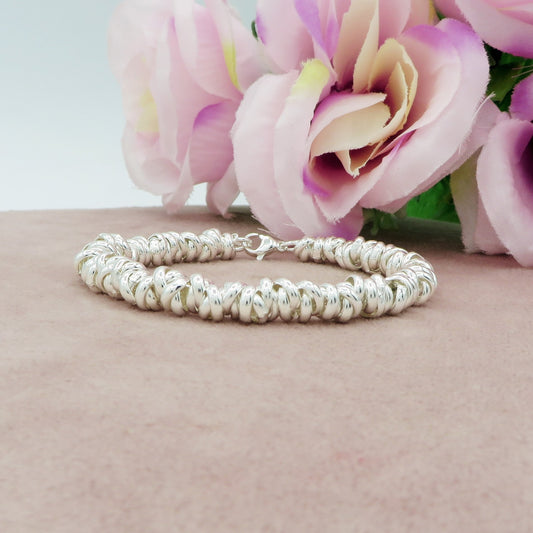 NODINI bagnato ARGENTO ~ Bracciale UNISEX in ACCIAIO con anelline e nodini