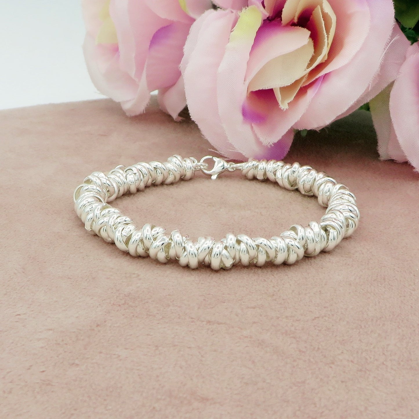 NODINI bagnato ARGENTO ~ Bracciale UNISEX in ACCIAIO con anelline e nodini