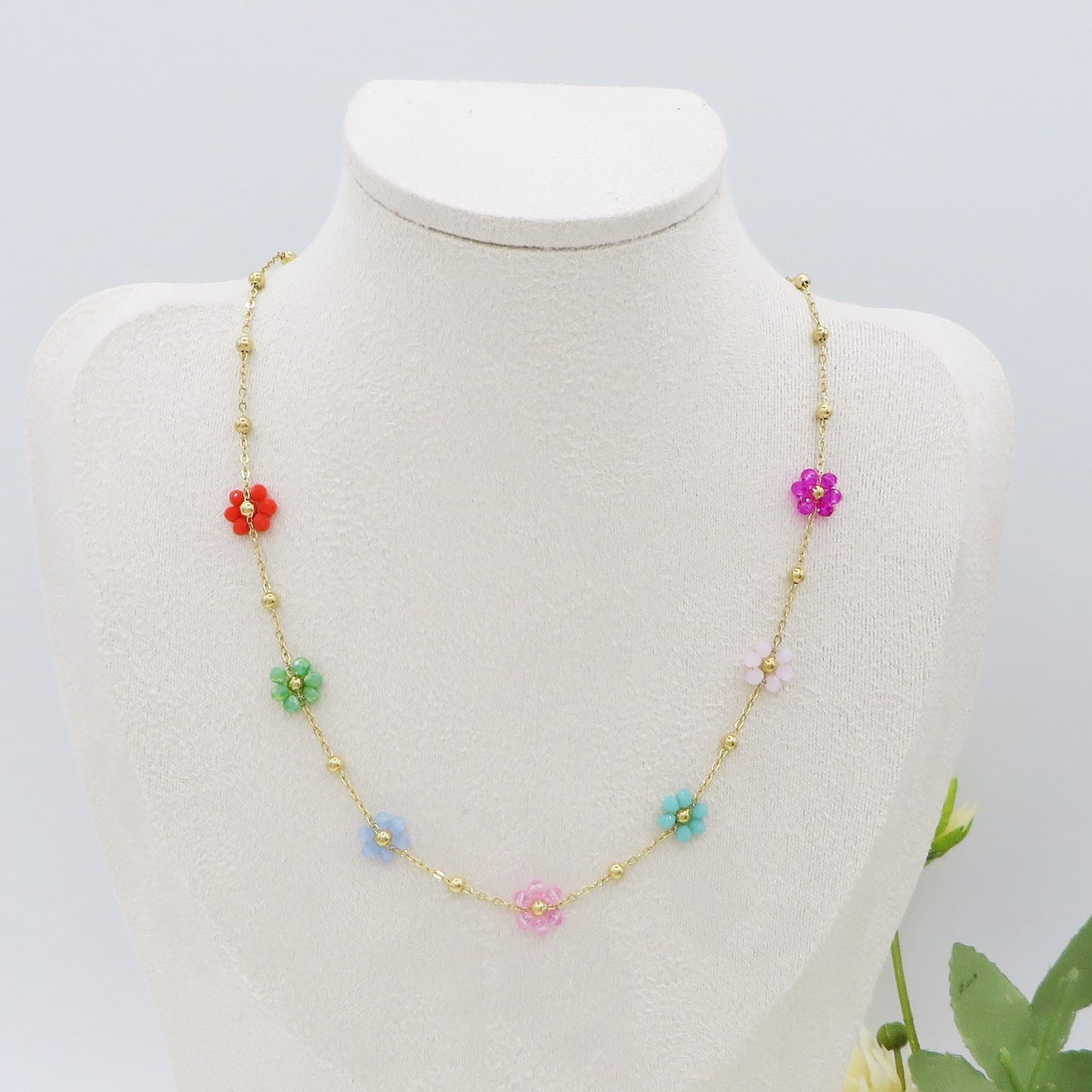 DAISY SET Rainbow oro ~ Collana e bracciale fiore cristalli Acciaio inossidabile