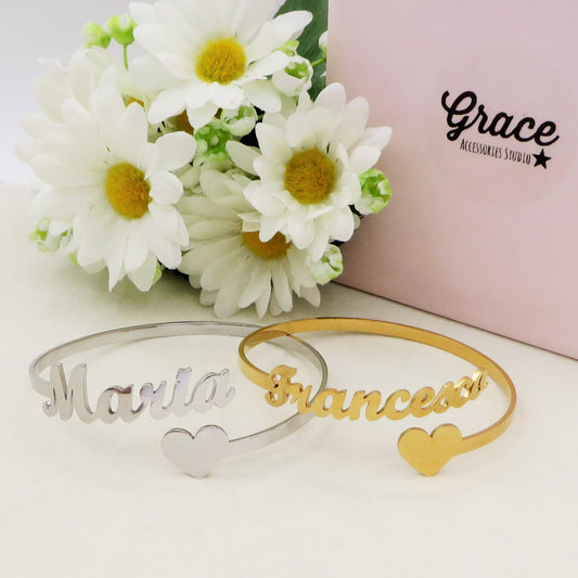 SWEET ♥ NAME Bracciale MANETTA Nome PERSONALIZZATO in Acciaio Inossidabile