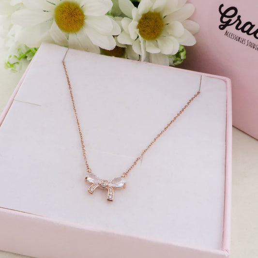 WALDORF - ACCIAIO INOSSIDABILE - collana con pendente fiocco in cubic zirconia