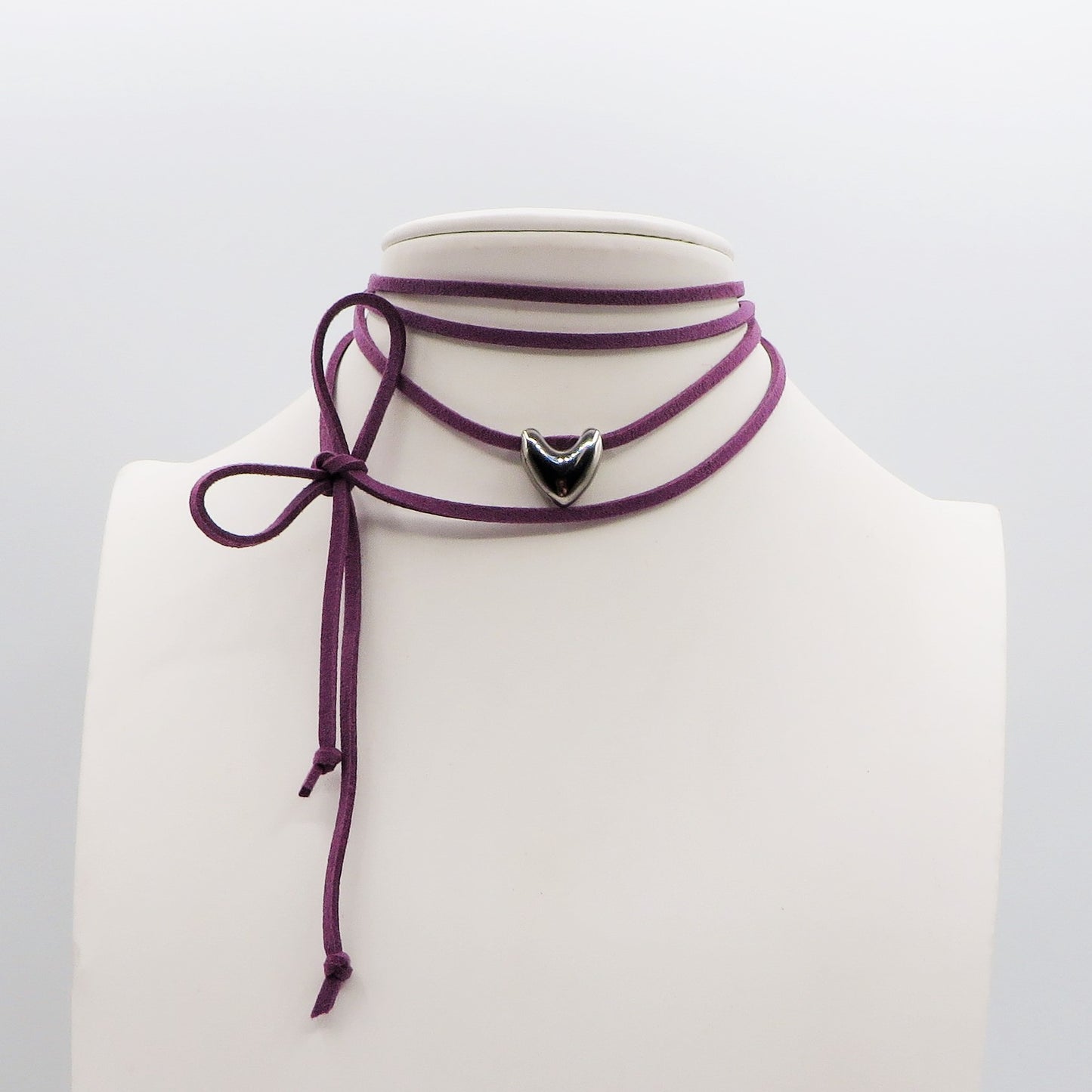 TORI - 6 Colori Collana & bracciale cuoricino bombè ACCIAIO INOSSIDABILE con cordino camoscio