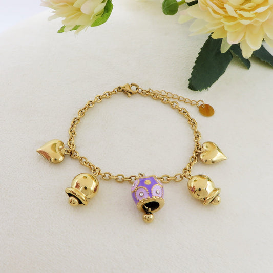 ROSABELL - ACCIAIO INOSSIDABILE - Bracciale con campanelle e cuori bombe' chiama angeli