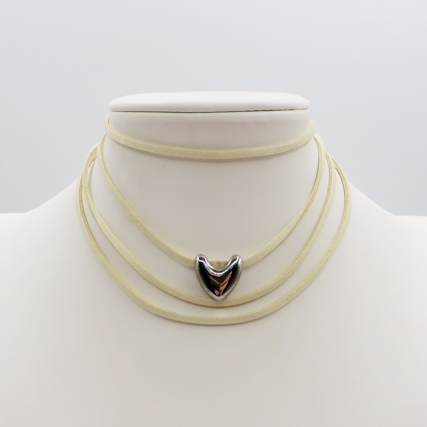 TORI - 6 Colori Collana & bracciale cuoricino bombè ACCIAIO INOSSIDABILE con cordino camoscio
