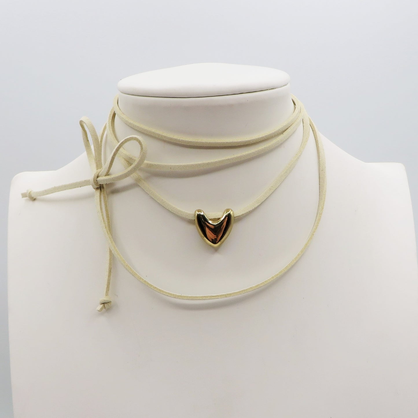 TORI - 6 Colori Collana & bracciale cuoricino bombè ACCIAIO INOSSIDABILE con cordino camoscio