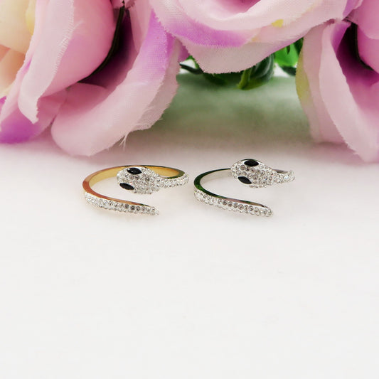 DRUSILLA ~ Anello in ACCIAIO INOSSIDABILE con serpente tempestato di cubic zirconia