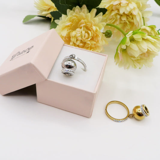 TINKERBELL CRYSTAL ~ Anello campanella BORDO ZIRCONATO in ACCIAIO inossidabile con cubic zirconia