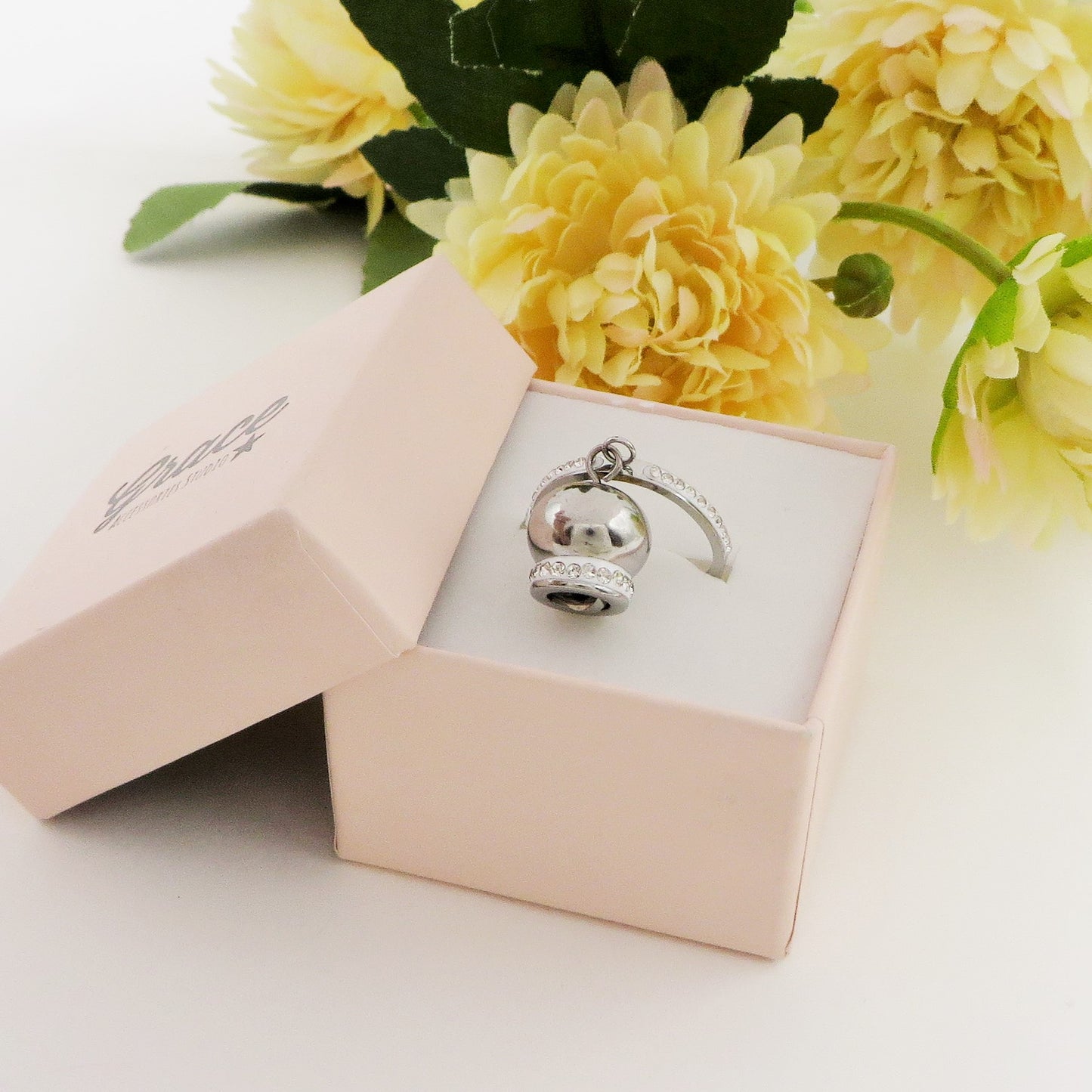 TINKERBELL CRYSTAL ~ Anello campanella BORDO ZIRCONATO in ACCIAIO inossidabile con cubic zirconia