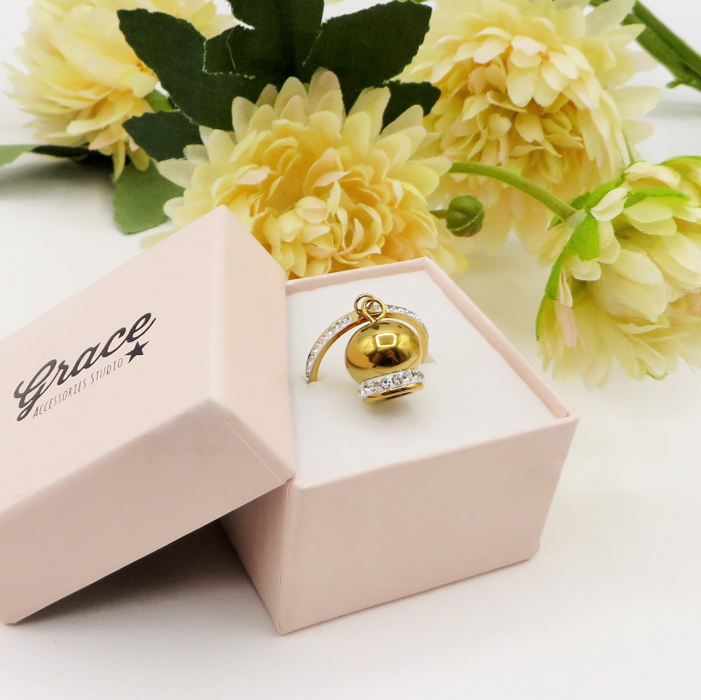 TINKERBELL CRYSTAL ~ Anello campanella BORDO ZIRCONATO in ACCIAIO inossidabile con cubic zirconia