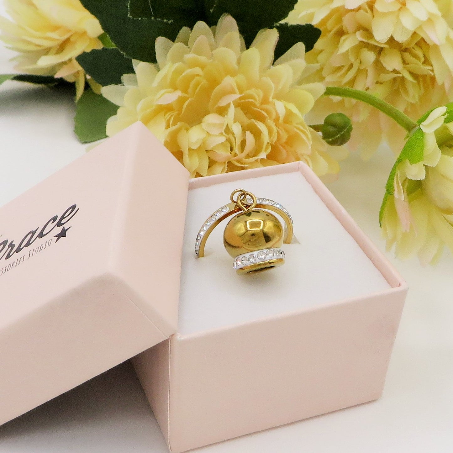 TINKERBELL CRYSTAL ~ Anello campanella BORDO ZIRCONATO in ACCIAIO inossidabile con cubic zirconia