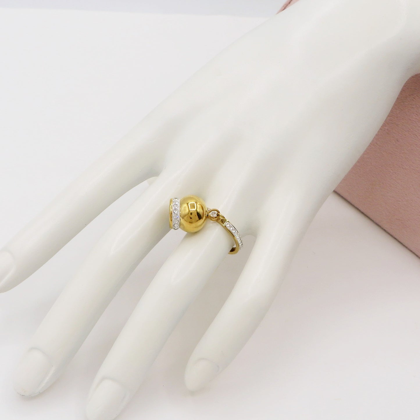 TINKERBELL CRYSTAL ~ Anello campanella BORDO ZIRCONATO in ACCIAIO inossidabile con cubic zirconia