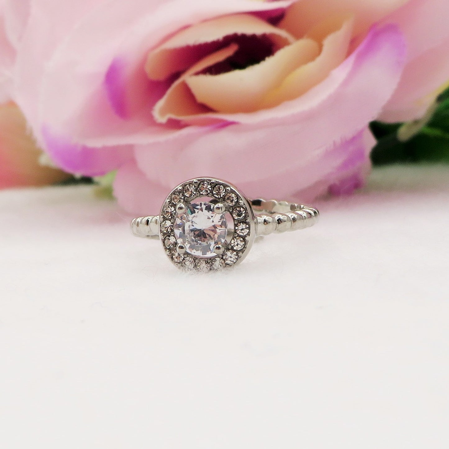 SOLITARIO ROUND - Anello regolabile in ACCIAIO inossidabile con cubic zirconia