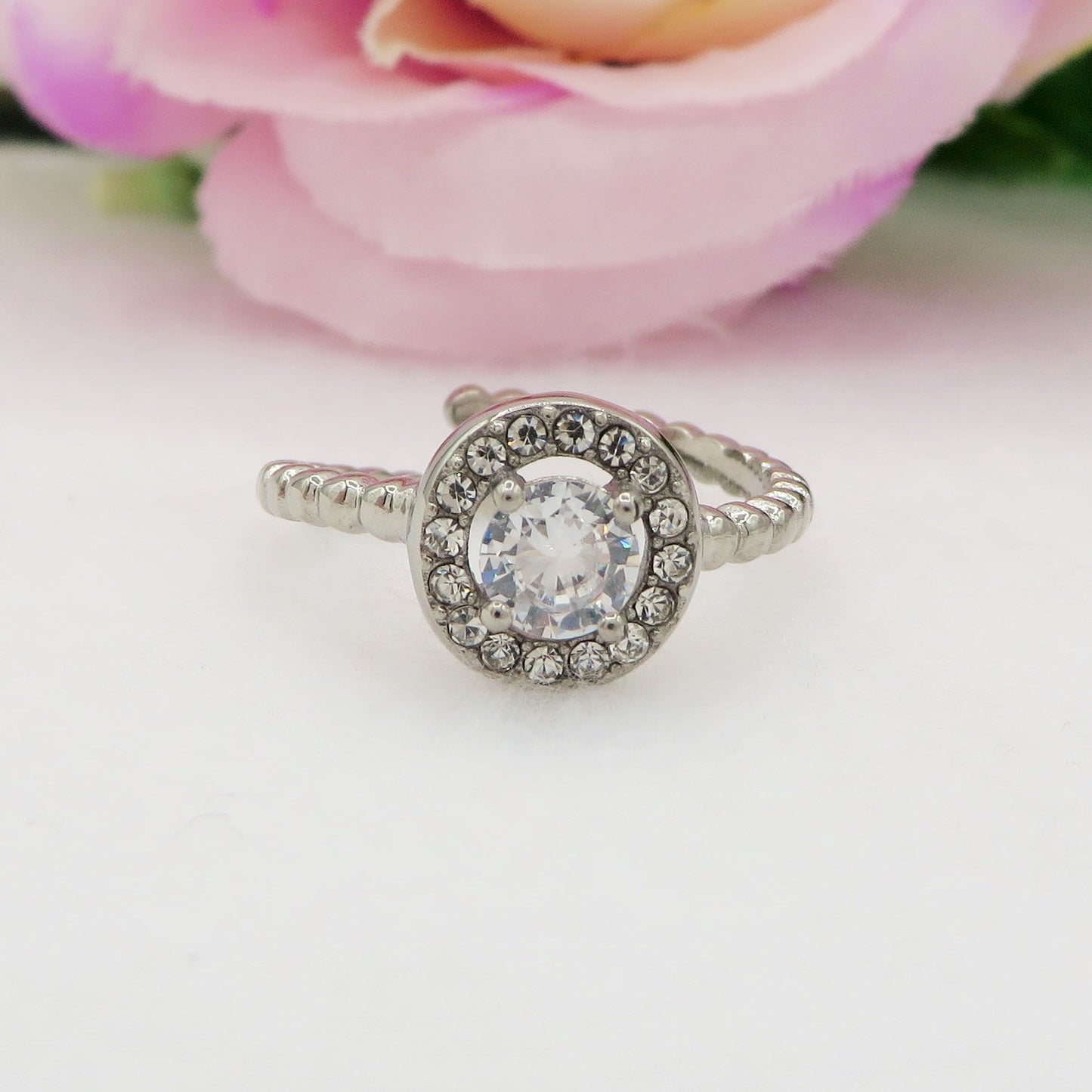 SOLITARIO ROUND - Anello regolabile in ACCIAIO inossidabile con cubic zirconia
