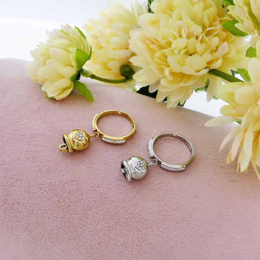 TINKERBELL CRYSTAL Heart ~ Anello campanella bordo zirconato in ACCIAIO inossidabile con cubic zirconia