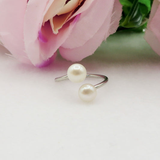 CLIO - Anello regolabile in ACCIAIO inossidabile con perle contrariè