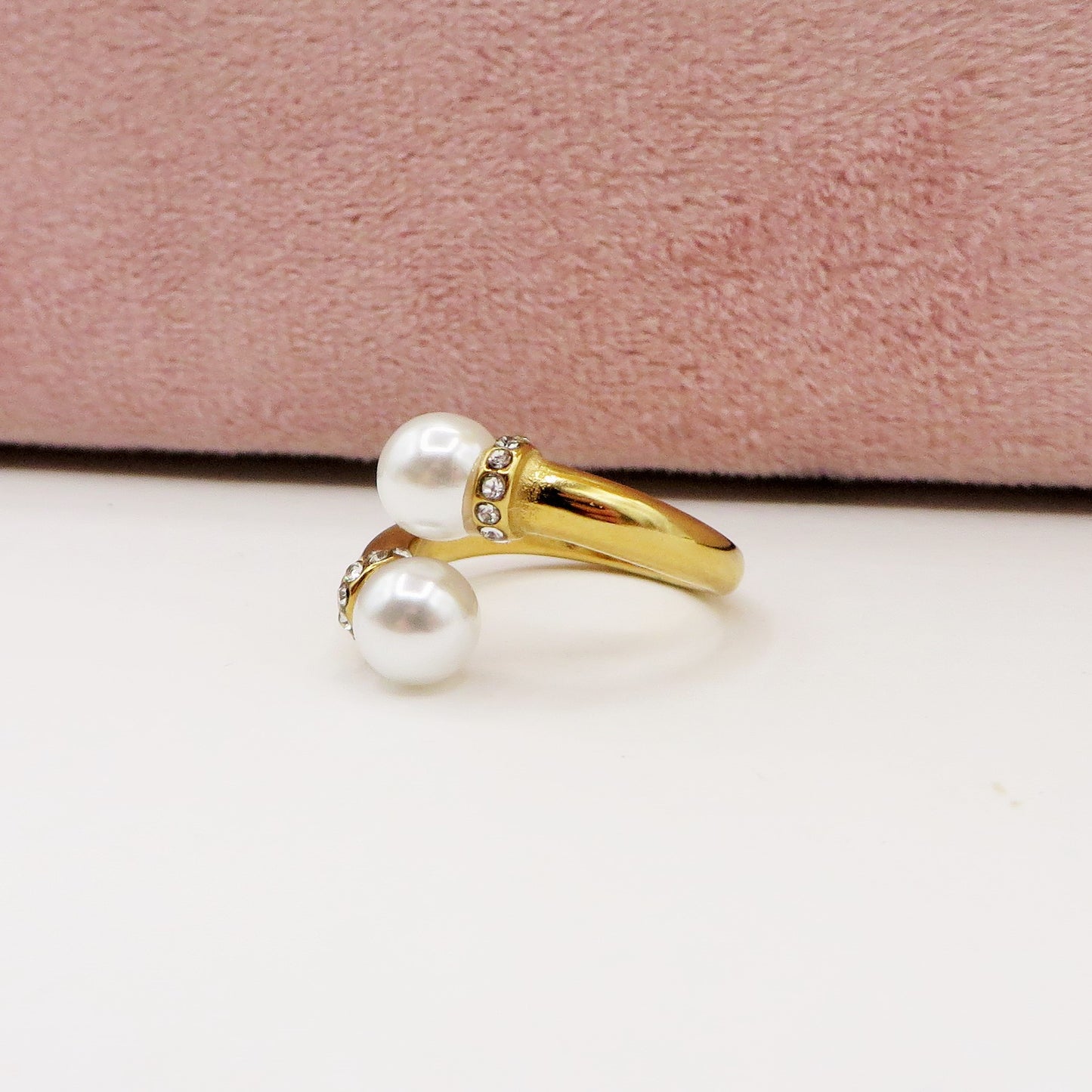 CLIO shine - Anello regolabile in ACCIAIO inossidabile con perle contrariè