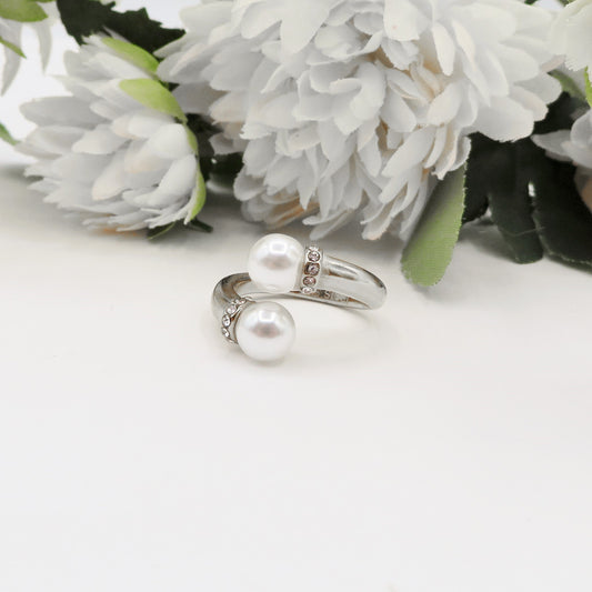 CLIO shine - Anello regolabile in ACCIAIO inossidabile con perle contrariè