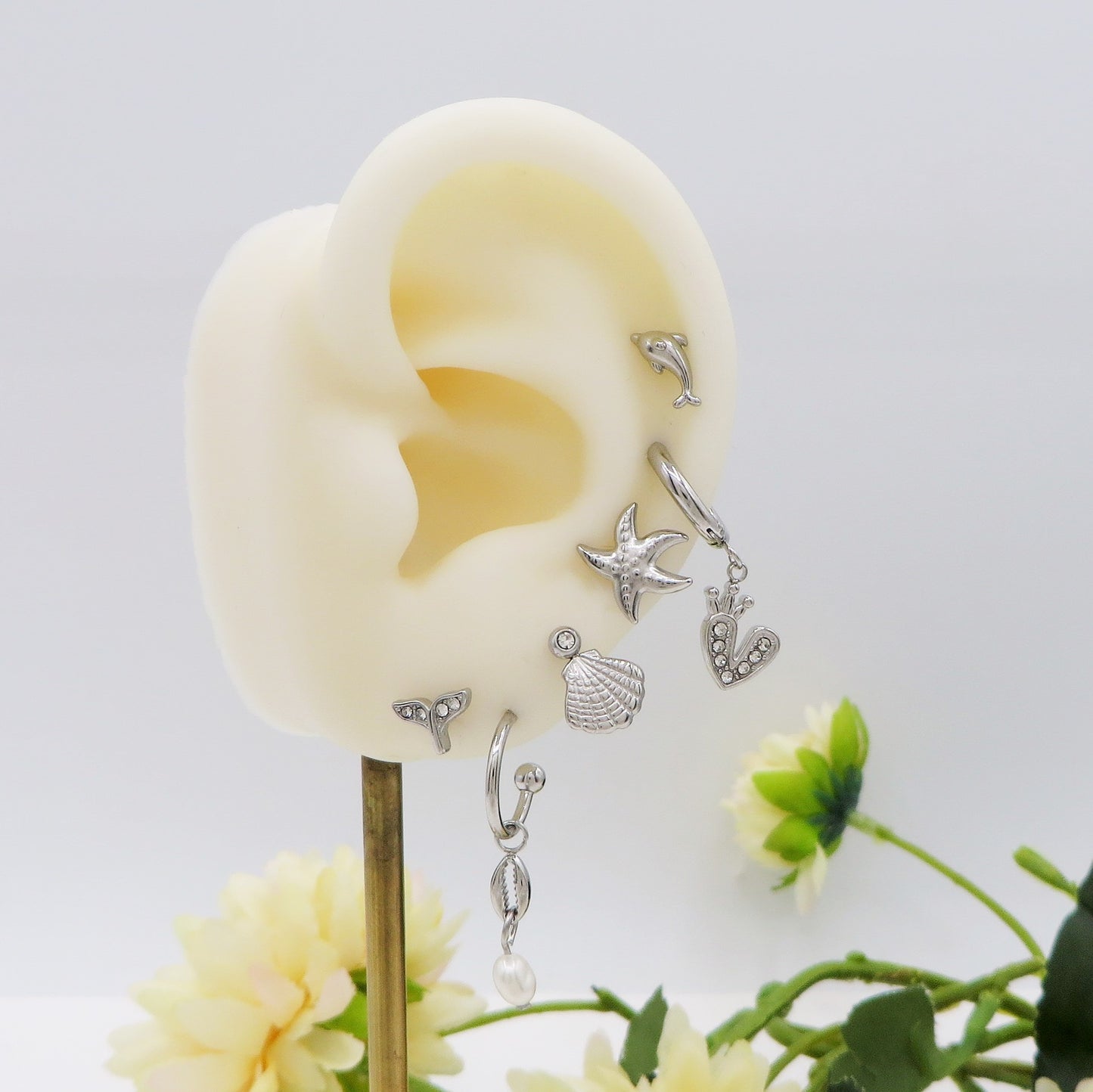 CALYPSO Set 6 orecchini marini - ACCIAIO INOSSIDABILE - 6 Orecchini pendenti con cubic zirconia