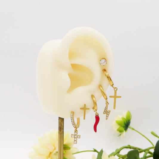 LUCKY CROSS Set 6 orecchini - ACCIAIO INOSSIDABILE - 6 Orecchini pendenti con cubic zirconia