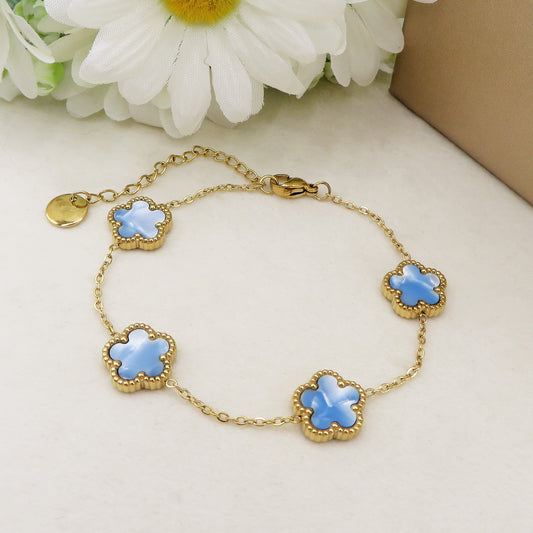 LILY big Flowers MADREPERLA SFUMATA ACCIAIO INOSSIDABILE ~ Bracciale fiori in madreperla