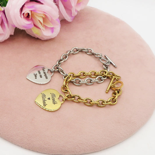 BRACCIALE CUORE BIG - PERSONALIZZAMI ~ Bracciale in acciaio inossidabile + INCISIONE PERSONALIZZATA