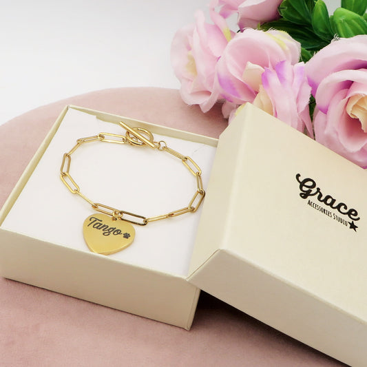 BRACCIALE CUORE T-BAR - PERSONALIZZAMI ~ Bracciale in acciaio inossidabile + INCISIONE PERSONALIZZATA