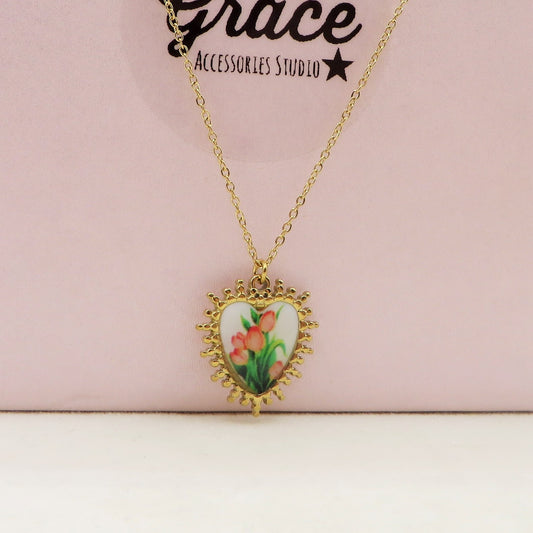 FLORINE Collana Pendente con fiore - ACCIAIO INOSSIDABILE