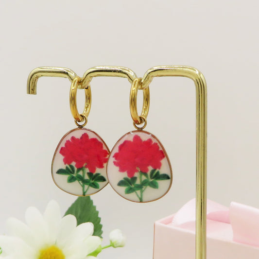 ANTOINETTE Orecchini con fiori vintage - Acciaio Inossidabile - Orecchini mini hoops con pendente