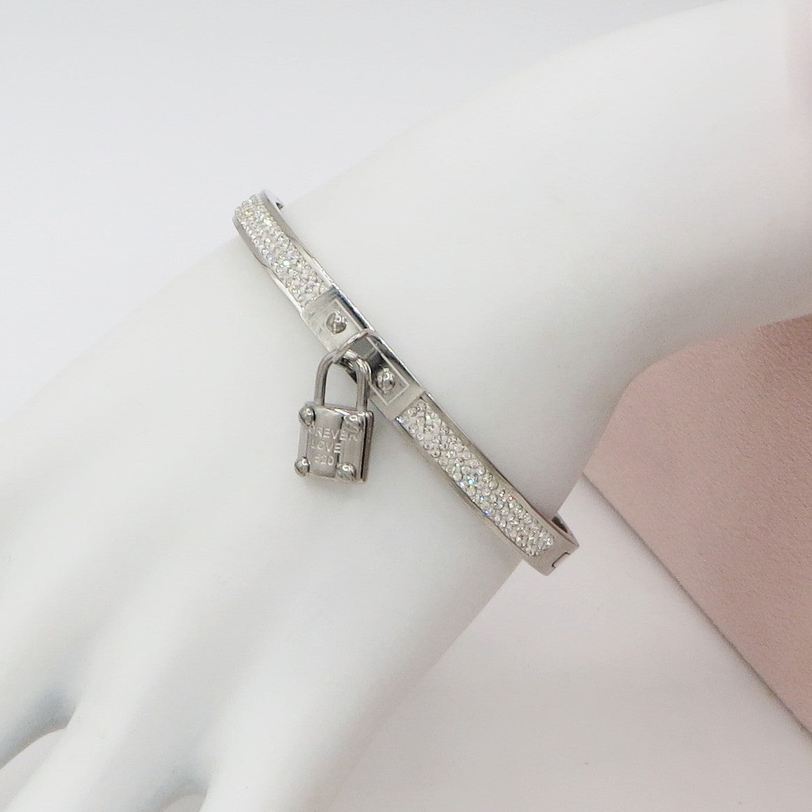 PROMISE ~ Acciaio Inossidabile - Bracciale manetta lucchetto con cubic zirconia