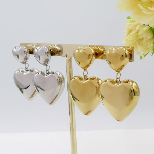 LOVE BOMB ~ paio orecchini pendenti ACCIAIO INOSSIDABILE maxi cuore bombè