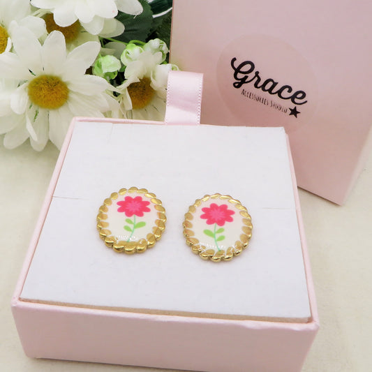 Clémence Orecchini a bottone con fiore vintage - Acciaio Inossidabile