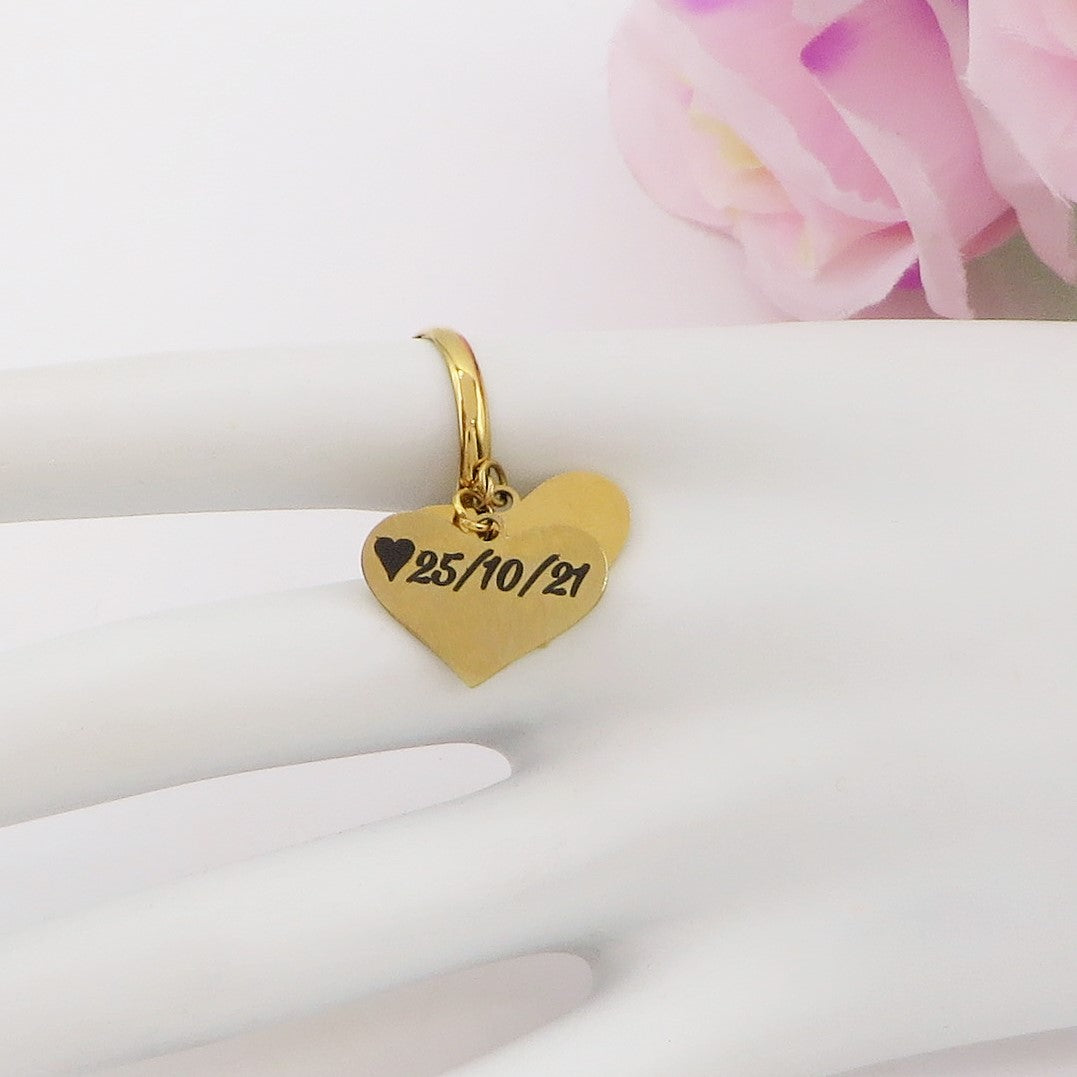 Big Hearts Ring - PERSONALIZZAMI ~ Anello doppio cuore pendente in acciaio inossidabile + INCISIONE PERSONALIZZATA