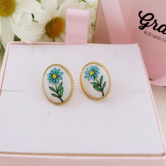 MATHILDE Orecchini a bottone con fiore vintage - Acciaio Inossidabile