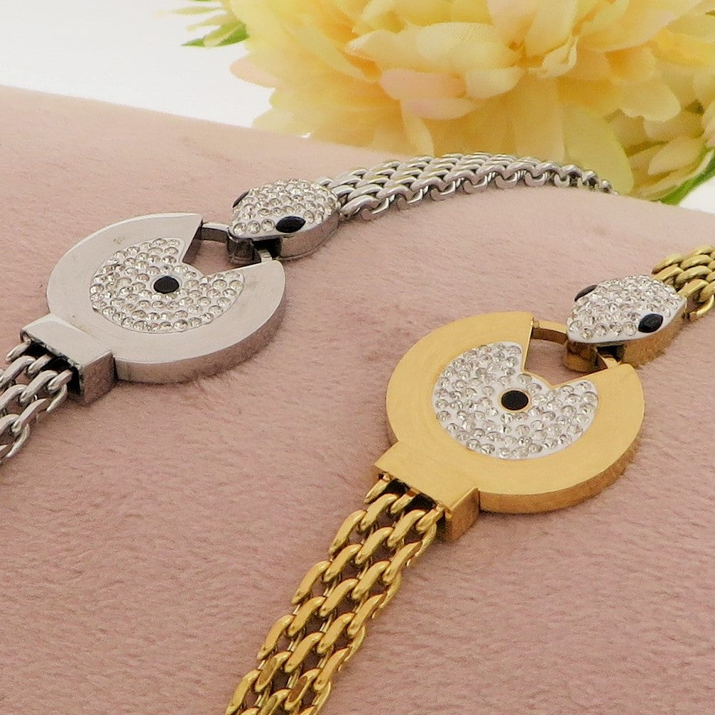 RAVEN ~ Acciaio Inossidabile - Bracciale serpente + catena piatta con cubic zirconia