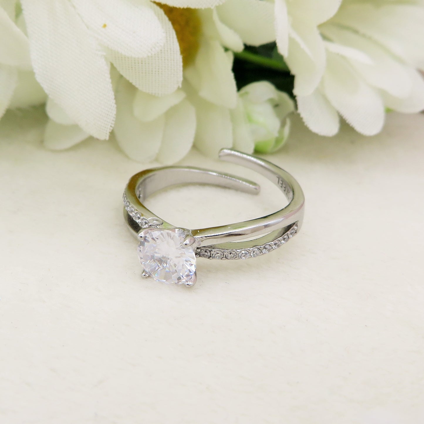 Solitario CLASSY CRYSTAL - Anello regolabile in ACCIAIO inossidabile con cubic zirconia
