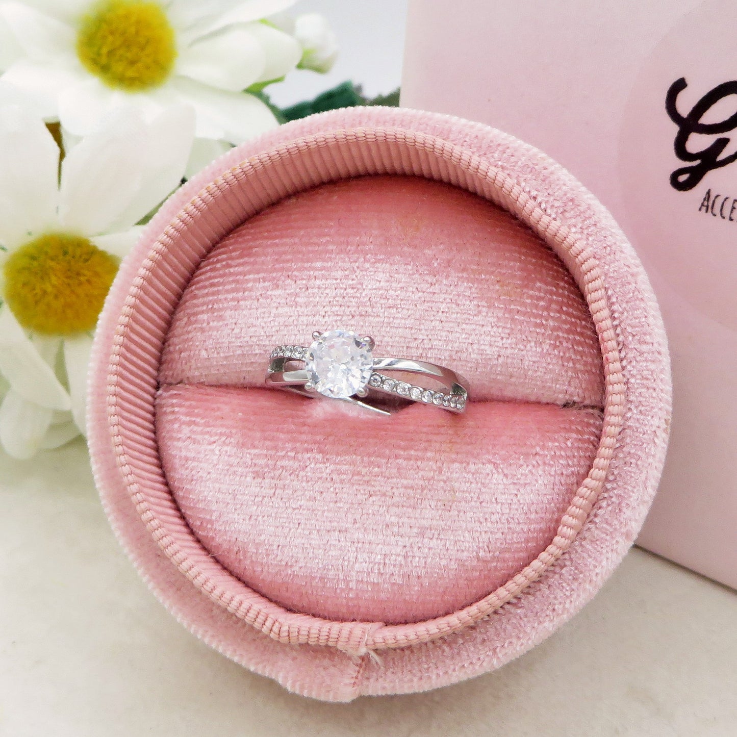 Solitario CLASSY CRYSTAL - Anello regolabile in ACCIAIO inossidabile con cubic zirconia